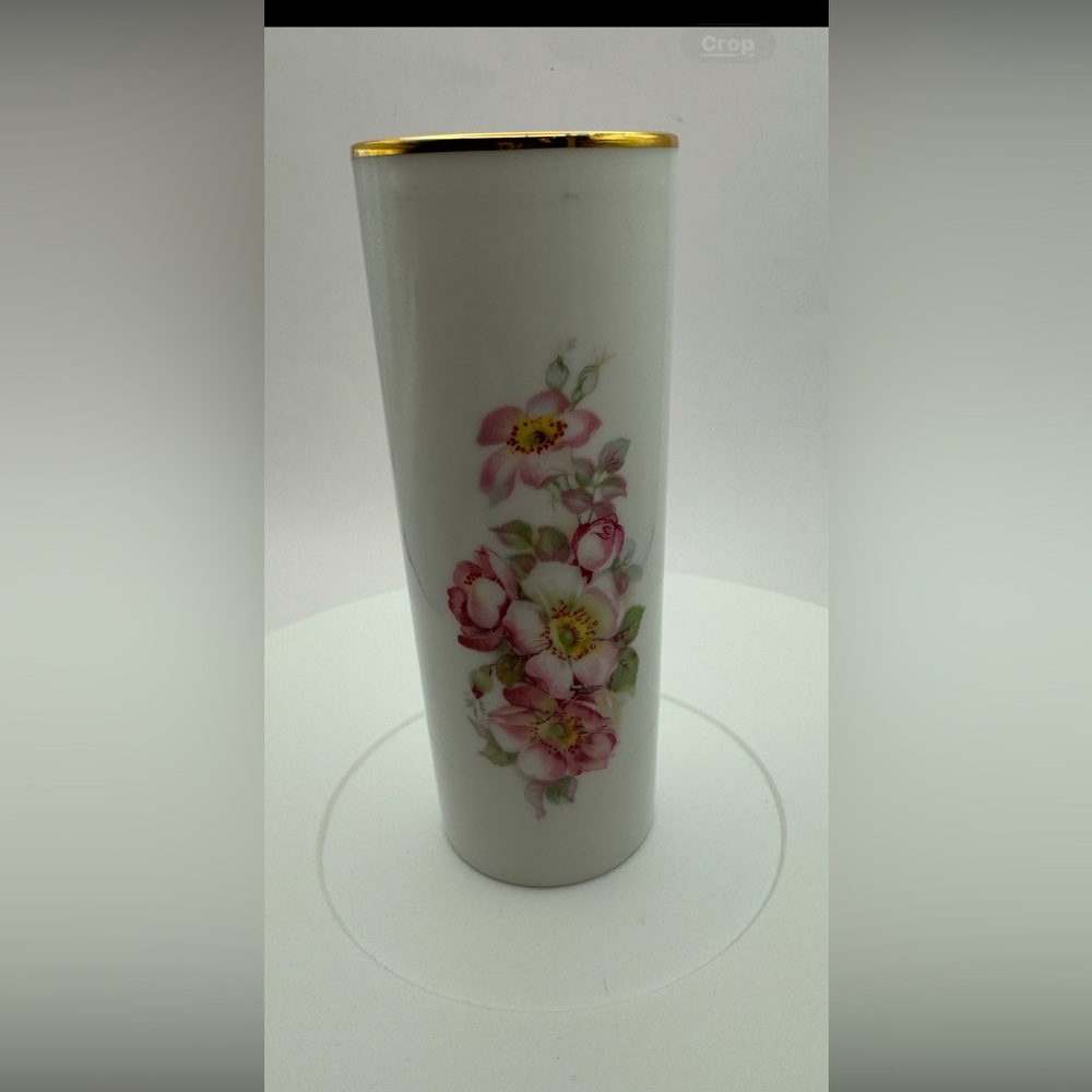Vintage Gerold Porzellan Bud Vase Wild Rose Gold Trim West Germany Bavaria